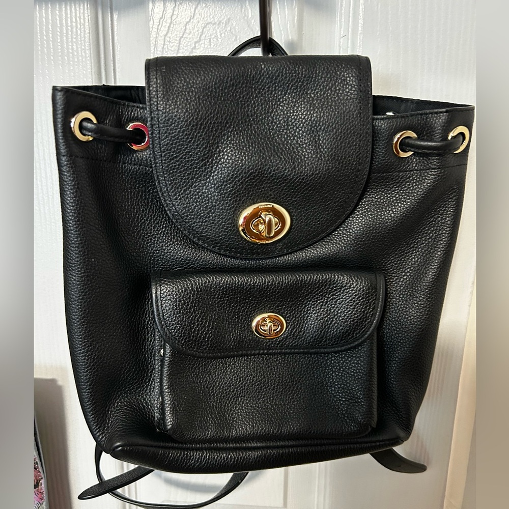 Coach Mini Turnlock Rucksack Backpack in Black Pebble Leather - Picture 1 of 14